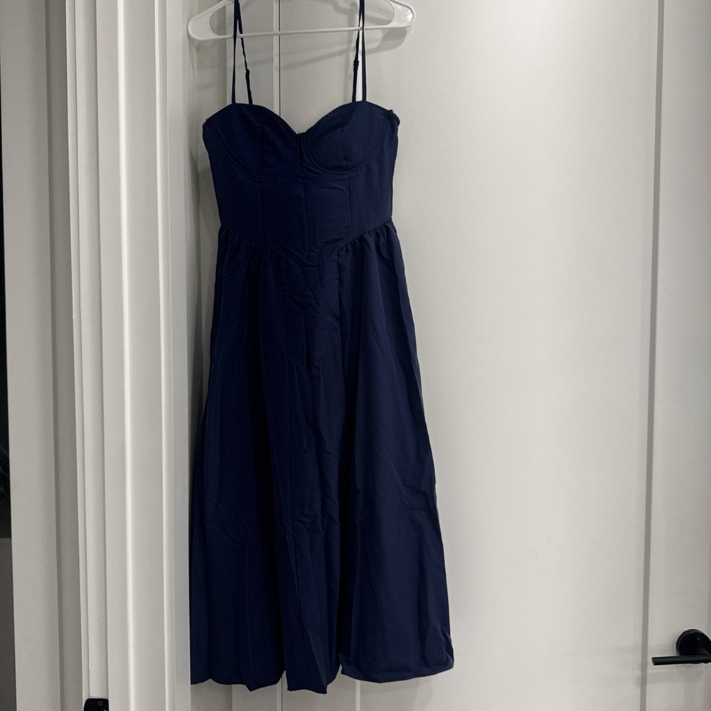 Elegant Navy Blue Spaghetti Strap Dress
